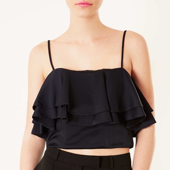 Topshop Tops - Top shop Black Ruffled crop top sz 4